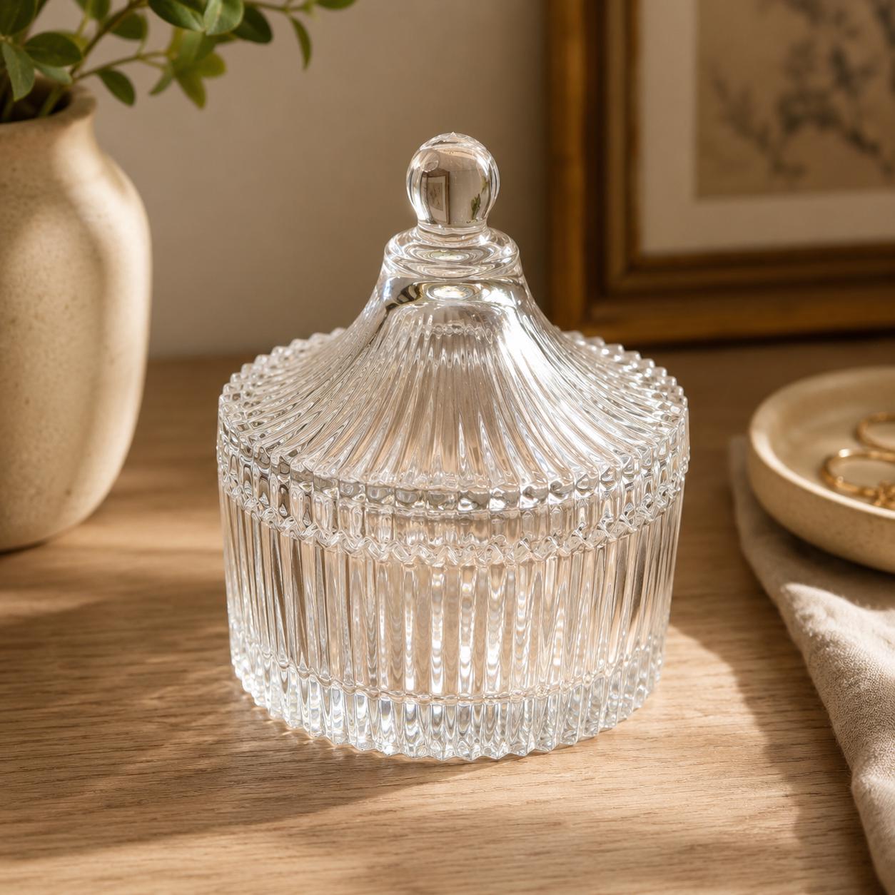 Vintage Ribbed Glass Jar With Lid - Etsy
