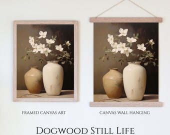 Dogwood Still Life | Floral Painting | White Flowers And Branches | Canvas Artwork
