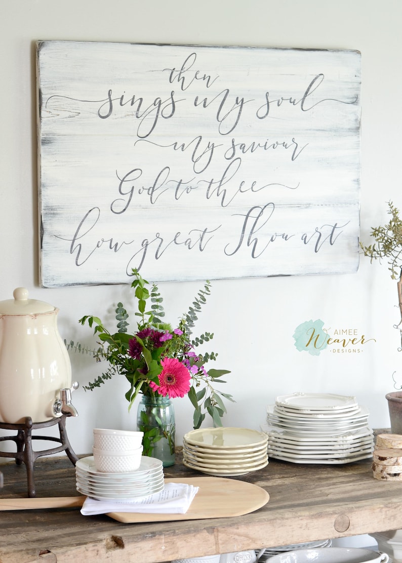 Hymn Sign How Great Thou Art Music Sign Farmhouse Sign Christian Wall Decor Wedding Gift Song Wall Decor Distressed Wood Sign image 1