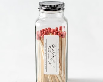 Glass Jar With Matches | Fireplace Match Bottle | Matches and Striker | Large Safety Matches