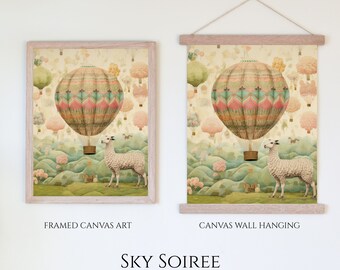 Sky Soiree | Whimsical Hot Air Balloon Painting | Nursery Canvas Artwork