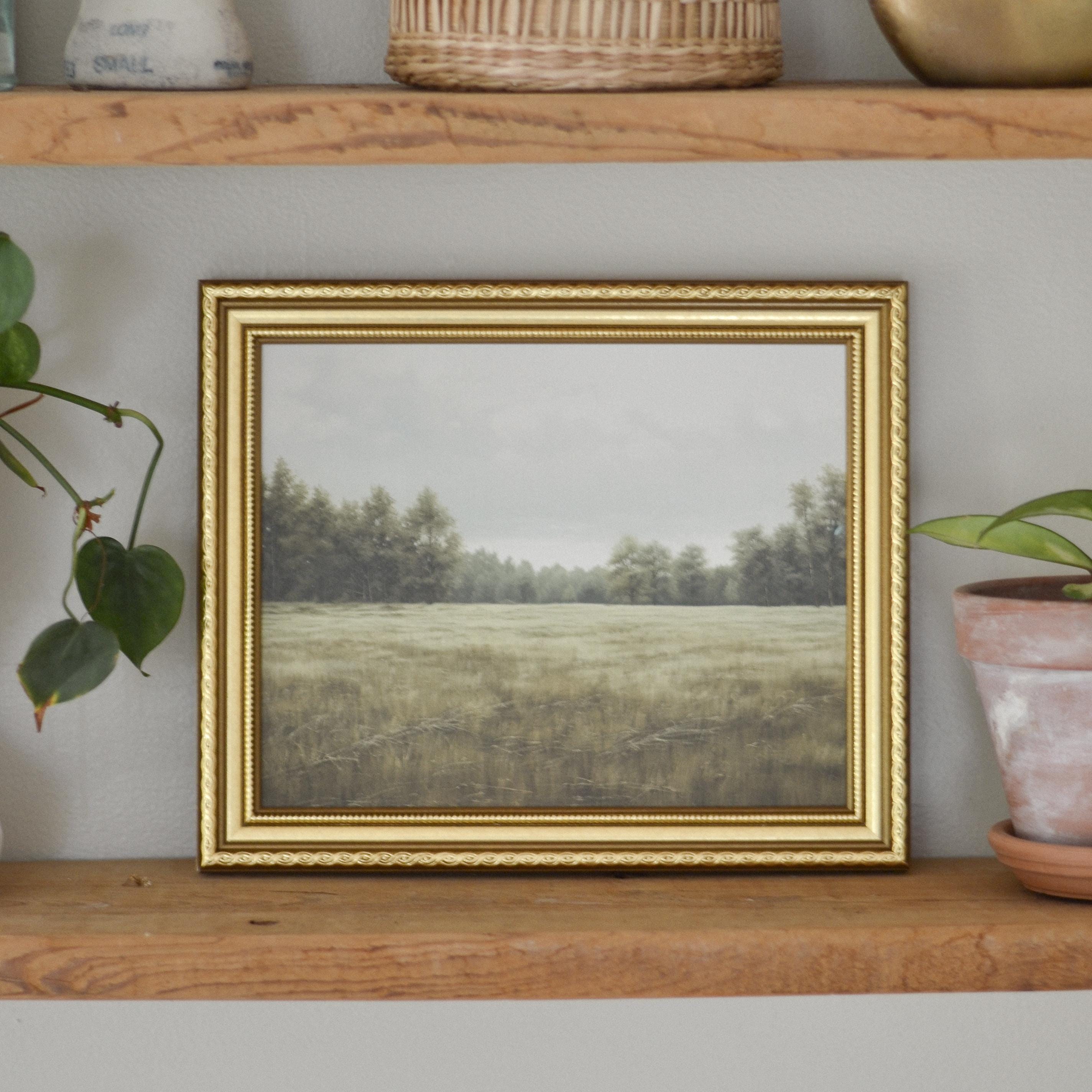 Evergreen Meadow Landscape Art, Gold Framed Botanical Print