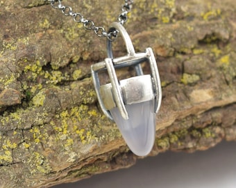 Natural Pink Chalcedony Hanging Lantern Necklace - Sterling Silver - Limb Cast