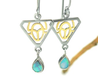 Golden Scarab and Boulder Opal Doublet Earrings