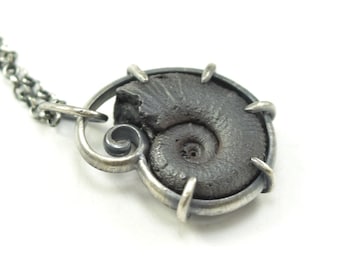 Spiral Hematite Ammonite Fossil Necklace