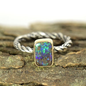 Boulder Opal Ring in 14k Gold and Sterling Silver - Size 6