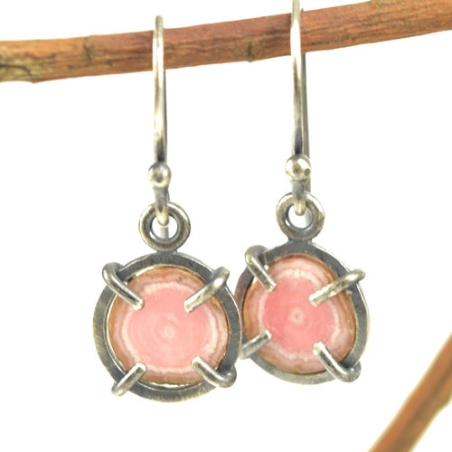 Rhodochrosite shops Stalactite Slice Earrings in Brushed Sterling Silver - Single Orbed