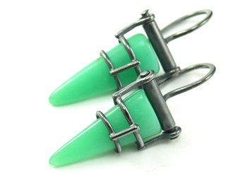 Caged Australian Chrysoprase Earrings