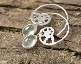 Prehnite Earrings with Ammonite Fossil Motif