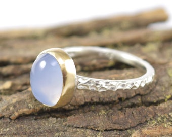 Mixed Metal Blue Chalcedony Ring - Size 8