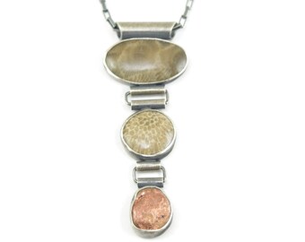 Petoskey Stone, Fossil Coral, and Keweenaw Copper Necklace
