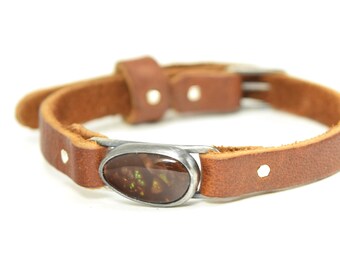 Fire Agate Leather Watch Band Bracelet - Women's XS to M, Men's XS to S