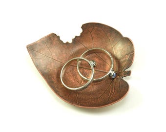 Bug Bitten Redbud Leaf Trinket Dish in Copper - Ring Display - Jewelry Dish