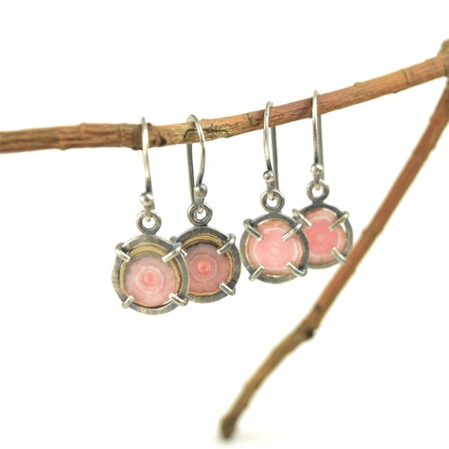 Rhodochrosite shops Stalactite Slice Earrings in Brushed Sterling Silver - Single Orbed