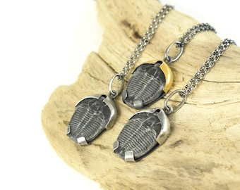Trilobite Necklaces in Sterling Silver and Gold Keum Boo