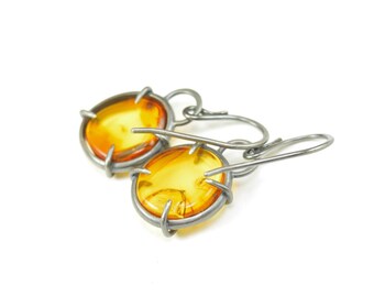 Baltic Amber Earrings with Natural Insect Inclusions - Genuine Insect Amber - Round