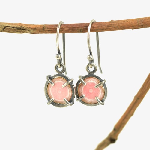 Rhodochrosite shops Stalactite Slice Earrings in Brushed Sterling Silver - Single Orbed