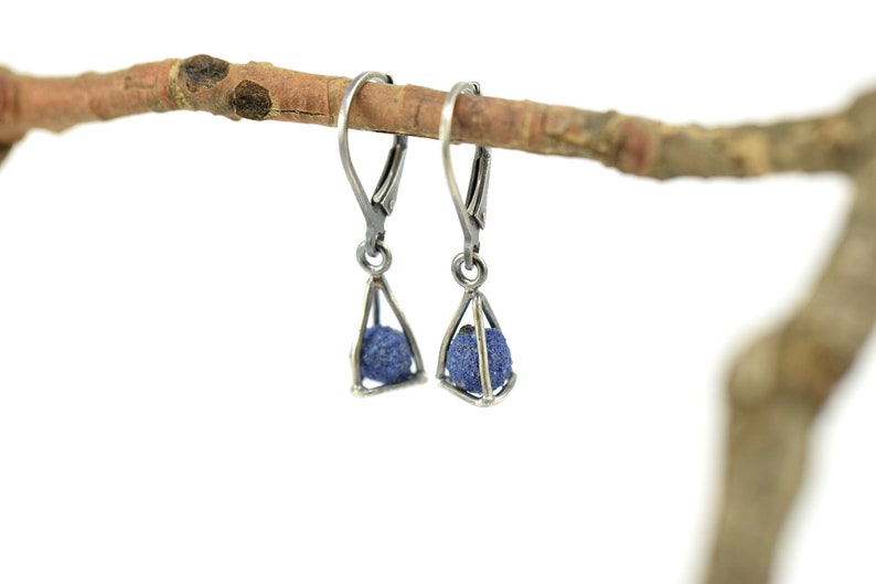 Azurite Cage Earrings in Sterling Silver image 1