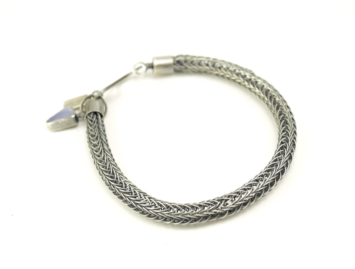 Sterling Silver Viking Knit Bracelet with Holley Blue Agate Etsy
