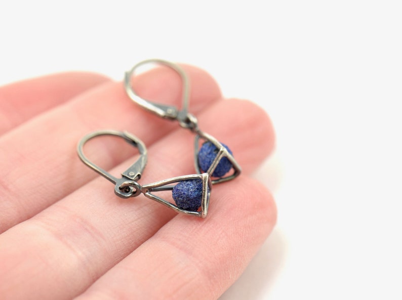 Azurite Cage Earrings in Sterling Silver image 4