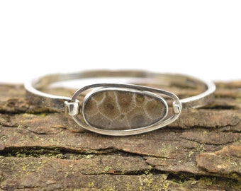 Hinged Textured Petoskey Stone Bracelet