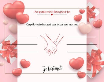 Liefdeskaart voor koppels – Lieve woordjes voor jou | Aanpasbare en afdrukbare PDF | Romantische kaart om te geven met een liefdesboodschap