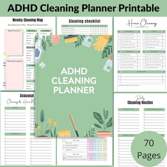 ADHD Cleaning Planner Printable PDF-Home Cleaning & Declutter Planner A4 Instant Download Organized Home