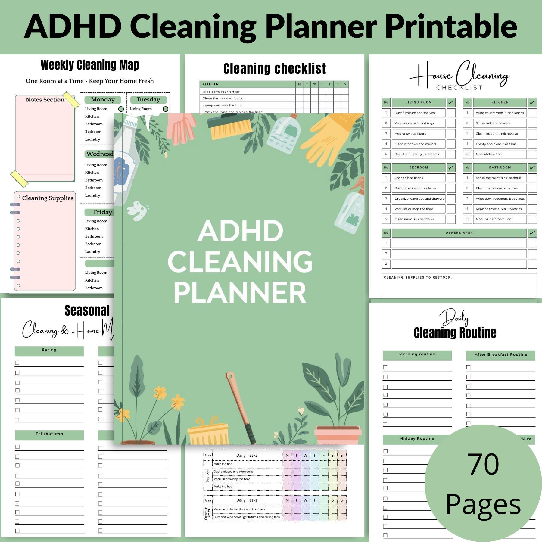 ADHD Cleaning Planner Printable Pdf-home Cleaning & Declutter Planner ...