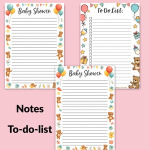 Baby Shower Planner printable pages — includes notes pages and to-do lists to organize every detail of your baby shower. Part of the 58-page planner for moms-to-be. Stay organized and stress-free. Instant download!