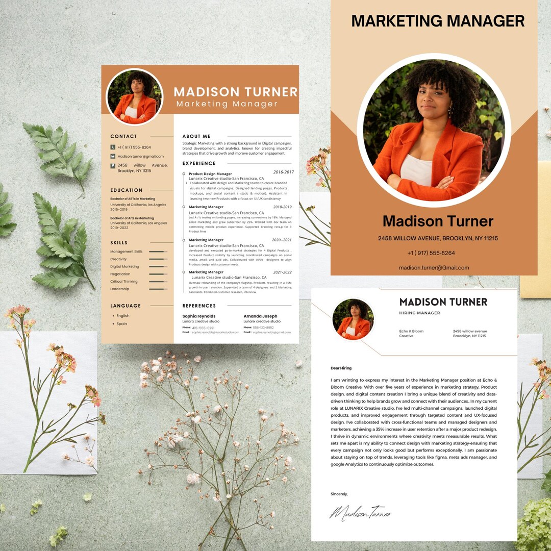Professional Brown Resume Template for Canva Social Media Marketing