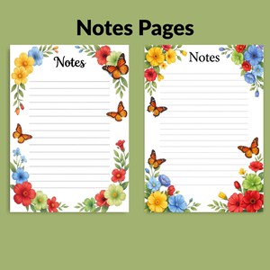 Preview of beautiful notes pages included in the garden planner, perfect for writing ideas, observations, and garden reflections while planning and caring for your plants with love.
 👉 Download the complete garden planner and keep all your garden notes in one place.