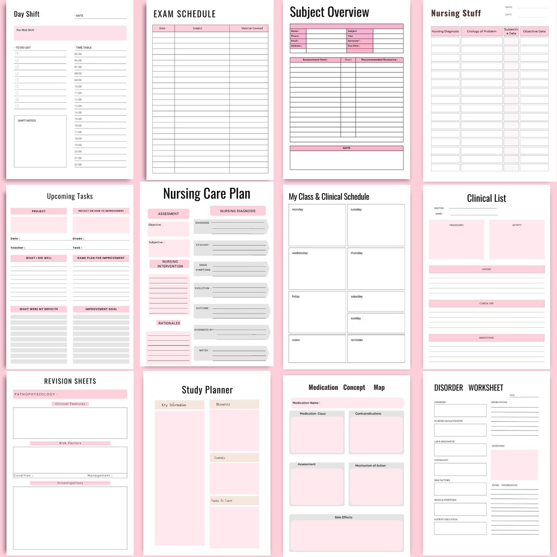 Nurse Task Layout Nursing School Planner Printable - Nurse Planner Pdf-nursing Organizer ...