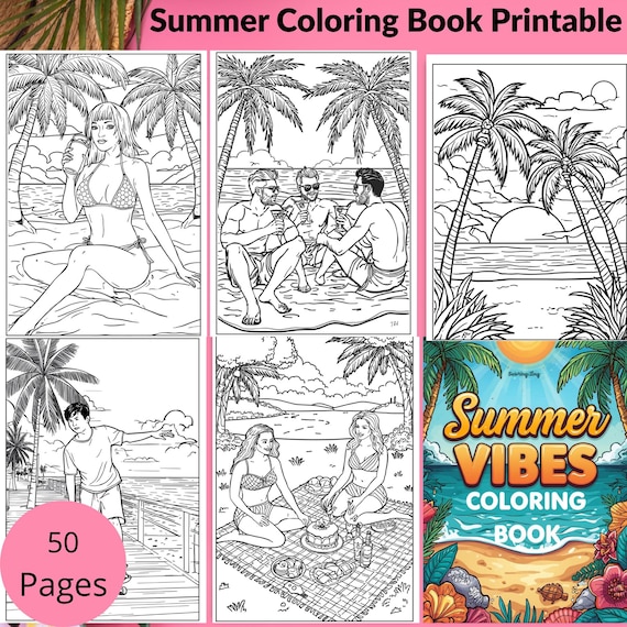 Summer Coloring Book Printable-Beach Coloring Pages A4 PDF Instant Download