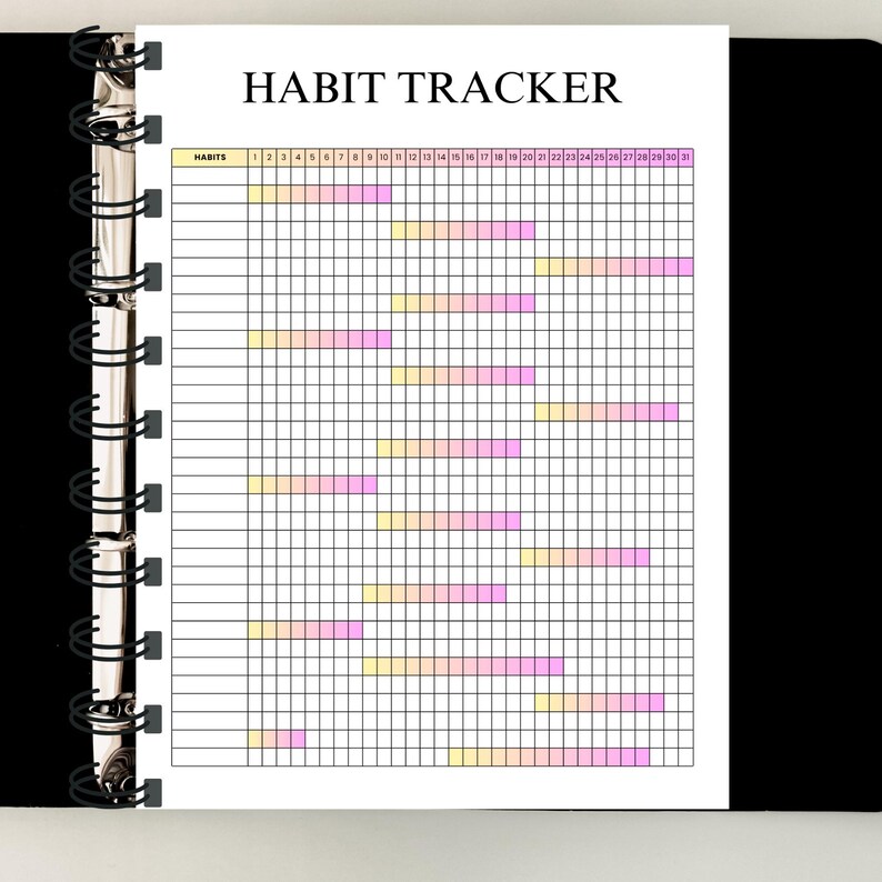 A colorful monthly habit tracker printable page with small, vibrant checkboxes, designed to make tracking your habits fun and motivating, helping you stay consistent and achieve your goals — download now and brighten up your monthly planning ✨📅✅