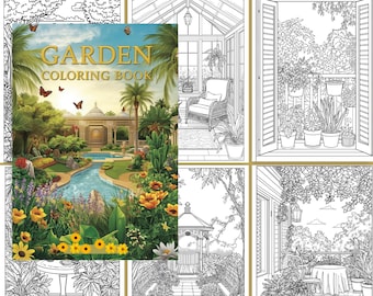 Libro para colorear de Jardín Secreto para adultos - Efímeras de jardinería - A4 (PDF imprimible, descarga instantánea)