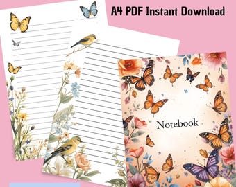 Printable Notebook-Notebook Cover & Lined letter writing Papers Bundle-School Notebook A4 PDF instant Download