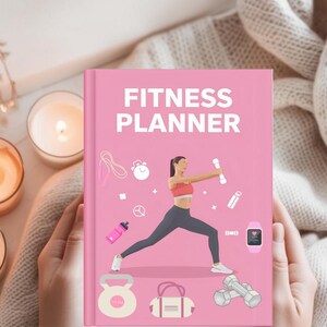Printable Fitness Planner A4 PDF – complete 60-page workout and exercise planner, daily and monthly fitness tracker, meal planner, strength training, cardio and calorie tracker – instant download, print at home.