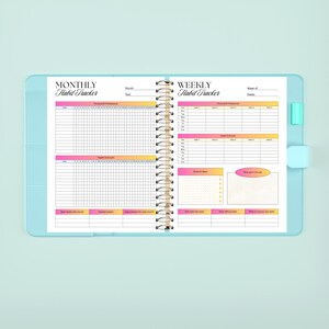 A preview of 2 habit tracker printable pages: one colorful monthly habit tracker and one organized weekly habit tracker, designed to help you stay consistent, track your progress, and build positive routines — download now and take control of your habits with ease ✨📅✅