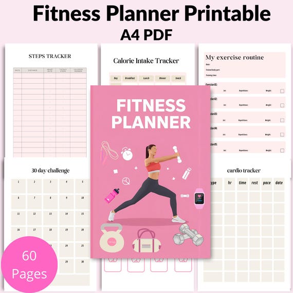 Fitness Planner Printable - Exercise log & Workout Plan A4 PDF Instant Download