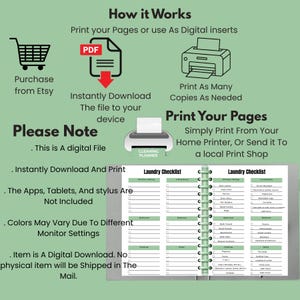 ADHD Cleaning Planner digital download instructions – purchase from Etsy, instantly download the A4 PDF file to your device, print unlimited copies, and start organizing your home right away – note: this is a digital item, no physical product will be shipped ✨