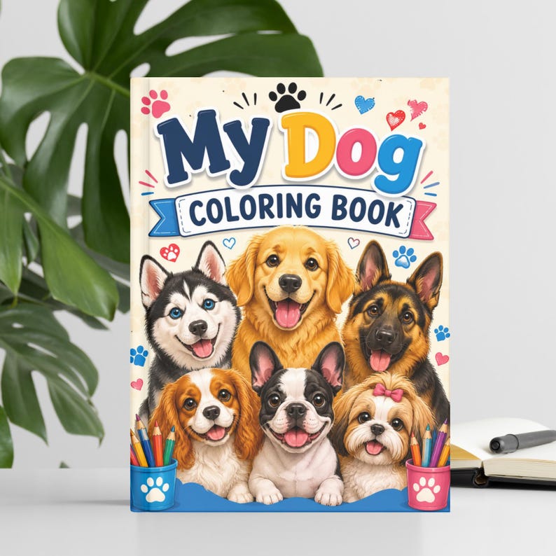 Libro para colorear de perros imprimible: páginas para colorear de cachorros adorables, regalo para amantes de los perros, libro para colorear para niños y adultos en formato PDF A4 (descarga instantánea). imagen 6
