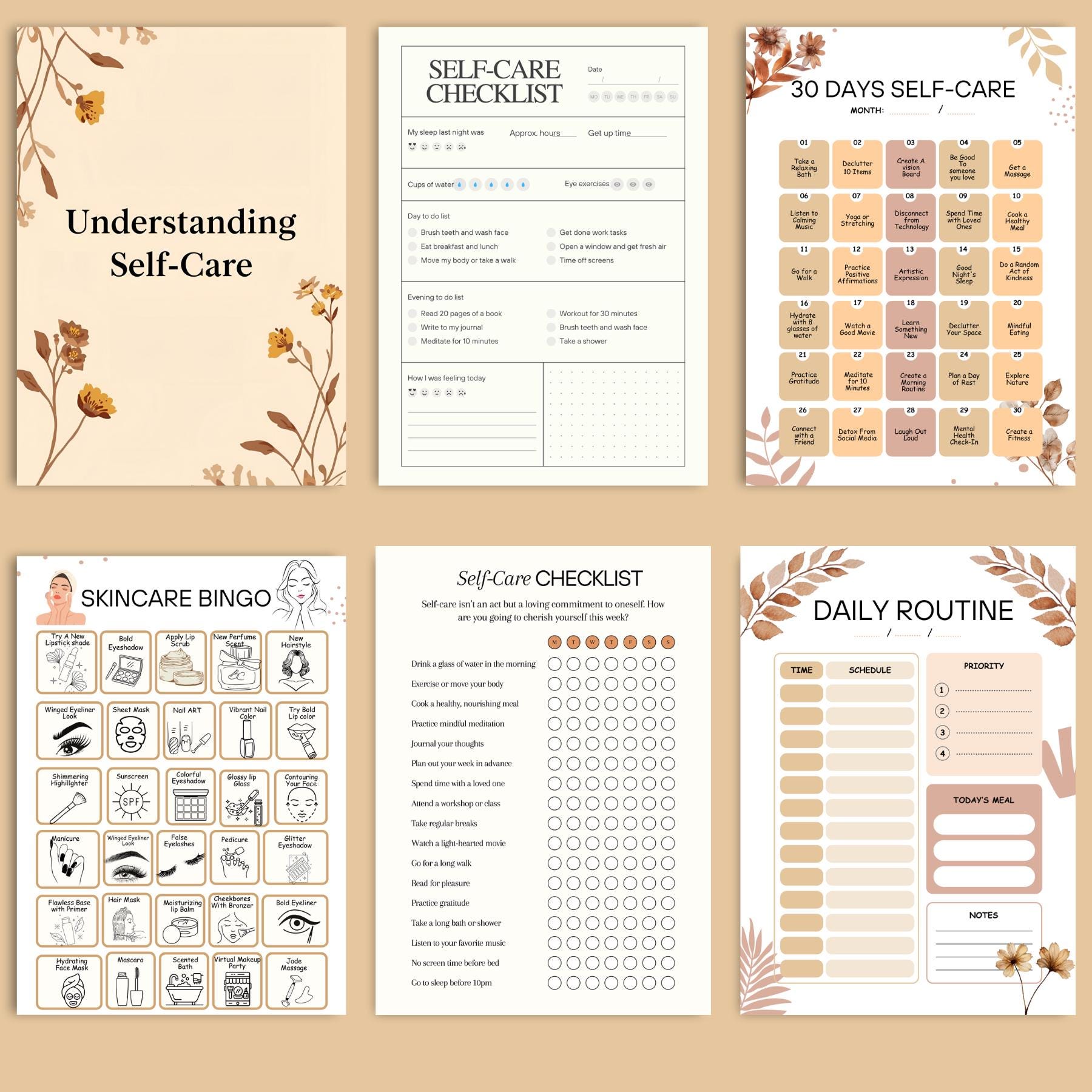 Self-care Planner Printable A5- Mental Health Worksheet- Self Love ...