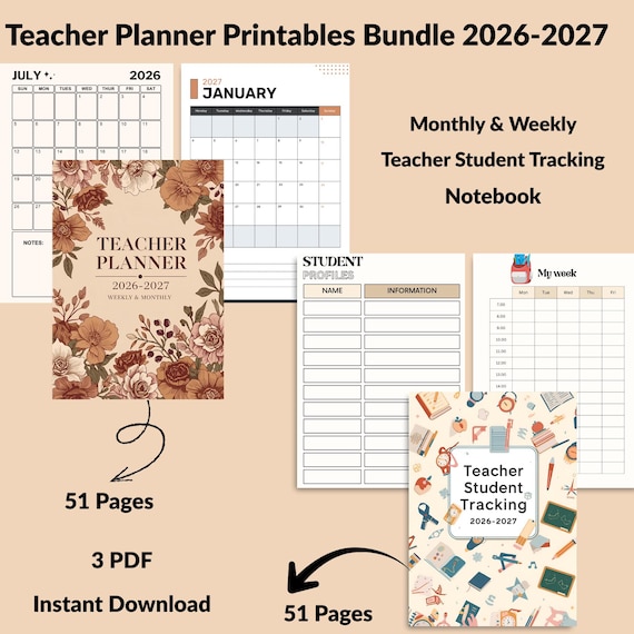Teacher Planner 2026-2027 Bundle-Teacher Planner Printable-2026-2027 Calendar-2025-2026  Planner-Instant Download PDF