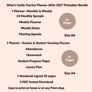 What's Inside: Each Teacher Planner includes 51 pages plus cover, and the lined Notebook includes 50 pages plus cover — a complete set of 3 printable PDF planners. Download your 2026–2027 teacher planner bundle instantly.”