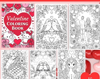 Valentine Coloring Book Printable For Adults and Kids-Fun & Relaxing Instant Download PDF