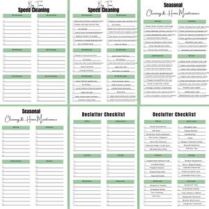 ADHD Cleaning Planner pages featuring Speed Cleaning by Time, filled and blank templates, Declutter Checklist, and Seasonal Cleaning & Home Maintenance layouts – flexible printable pages designed to fit your routine, reduce stress, and help you reset your home with confidence – download instantly and start fresh today ✨