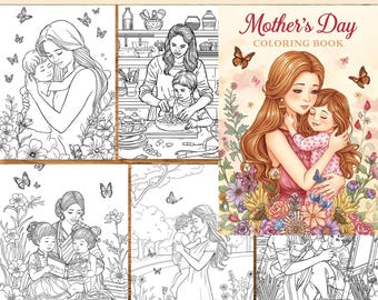 Mother's Day Coloring Book, 50 Elegant Designs (Printable PDF A4 Size)