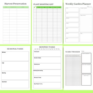 Preview of a 70-page printable garden planner featuring harvest & preservation pages, plant shopping list, weekly garden planner, yearly tracker, monthly tasks, and seasonal tasks, designed for gardeners who love planning and caring for their garden all year long.
 👉 Download the full garden planner and grow your garden with confidence.