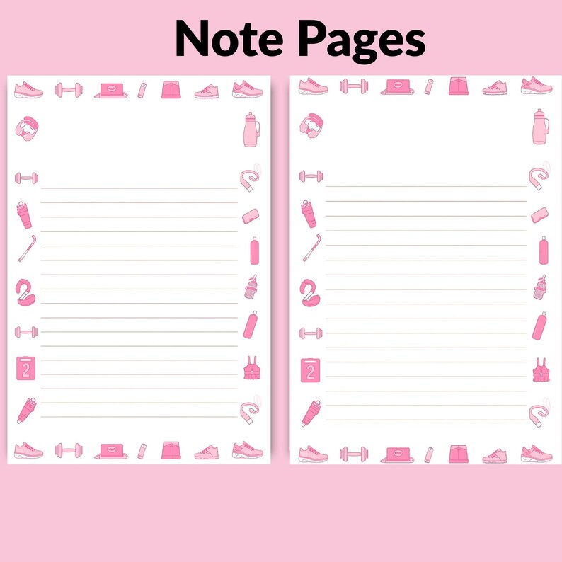 Printable Fitness Planner A4 PDF – beautiful notes pages, printable planner for fitness, workouts, meal planning, and daily organization, 60-page A4 planner – instant download, start planning today.