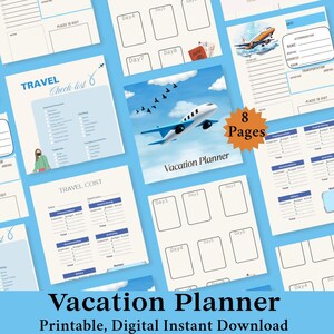 Vacation Travel Planner Printable: Trip Itinerary Organizer (Digital Download